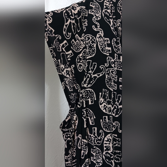 EUC Anthropologie Maeve Noronha Black Elephant Print Flowy Faux Wrap Dress XL - Picture 8 of 15